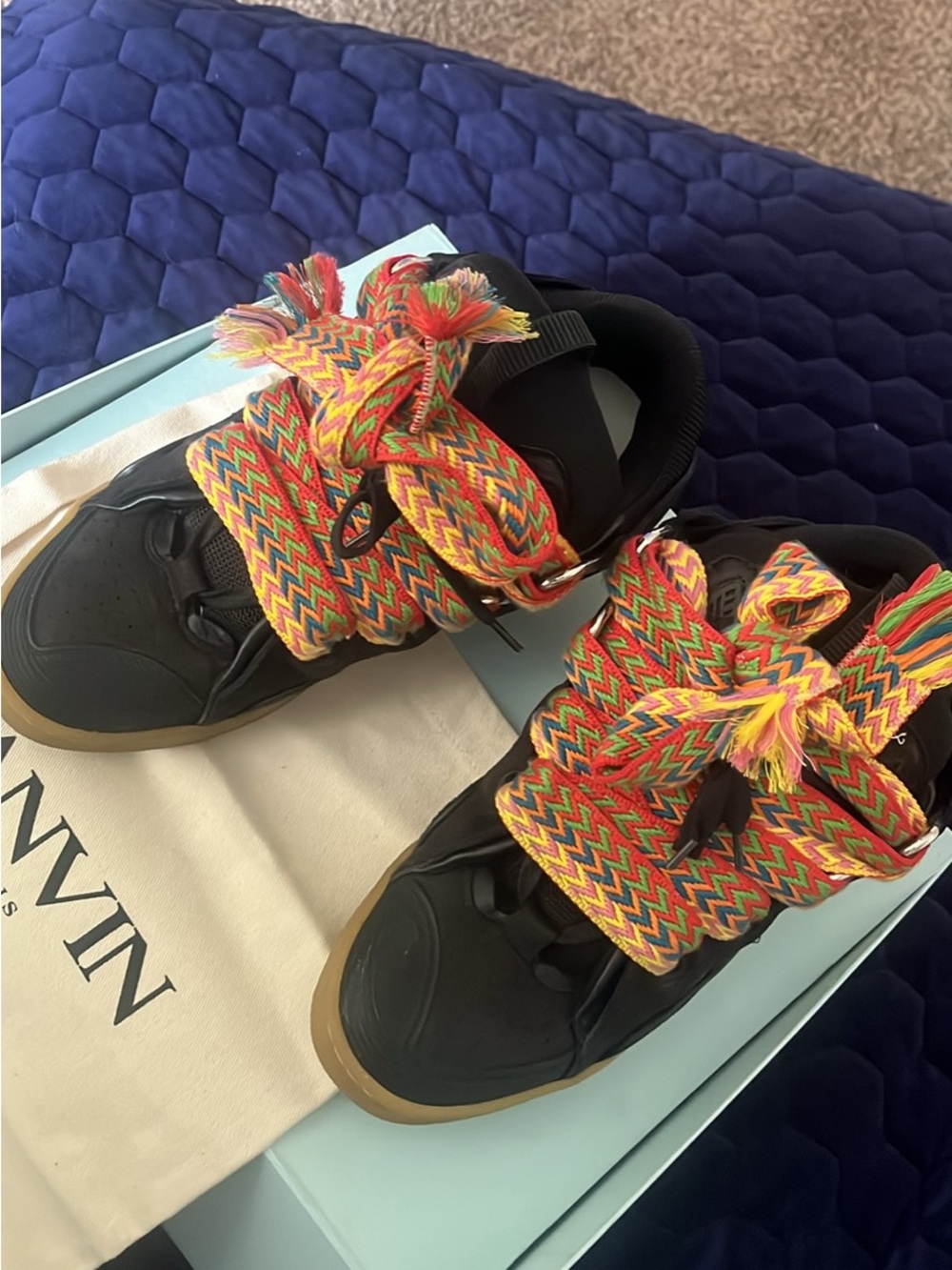 Lanvin Kids Black Sneakers with Multicolor Tassel Laces